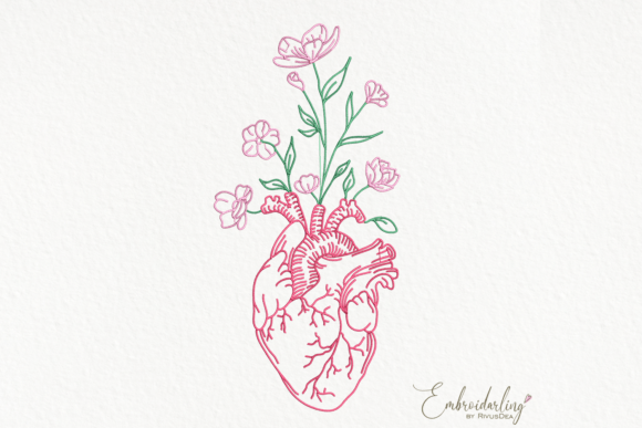 Review: Realistic Human Heart with Flowers for Holiday Embroidery